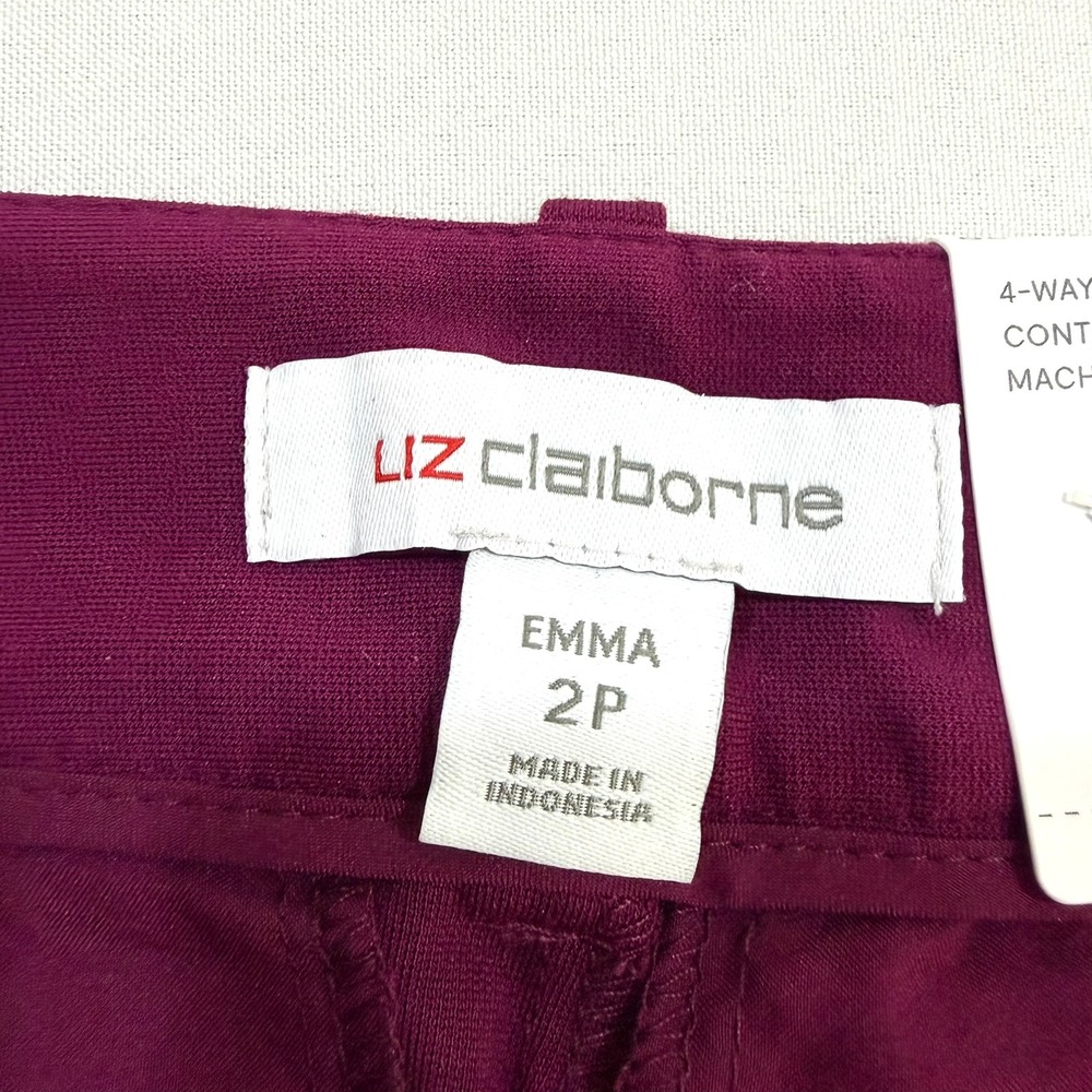 Liz Claiborne Emma Slim Leg Ankle Pants 4-Way Stretch Wild Cherry Womens 2P NWT - Picture 4 of 16